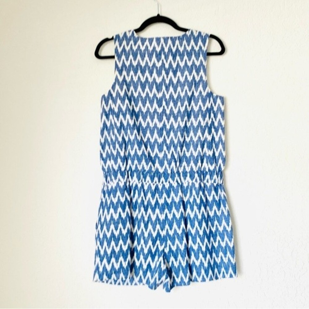 J‎ Crew Romper 2 Blue Cream Ikat Linen Preppy Coastal Vacation Summer Beach